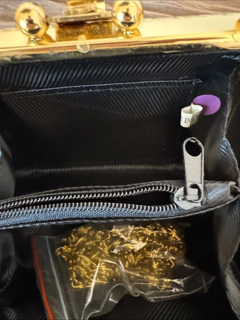 Metallic Gold Croc-Embossed Top Handle Bag with Crystal Clasp